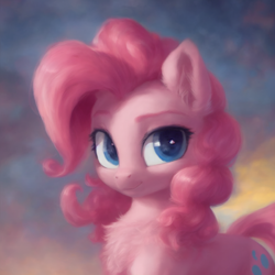 Size: 1024x1024 | Tagged: safe, imported from derpibooru, pinkie pie, earth pony, pony, ai content, ai generated, chest fluff, ear fluff, female, generator:stable diffusion, mare, solo