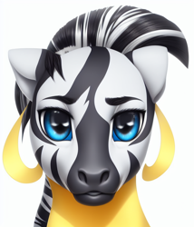 Size: 768x896 | Tagged: safe, imported from derpibooru, zecora, pony, zebra, ai content, ai generated, bust, female, mare, portrait, simple background, solo, white background