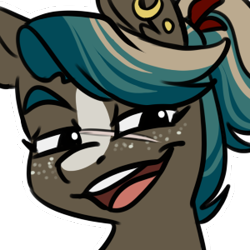 Size: 300x300 | Tagged: safe, artist:cosmalumi, imported from derpibooru, oc, oc only, oc:bon voyage, earth pony, pony, bust, emote, female, mare, portrait, simple background, solo, transparent background