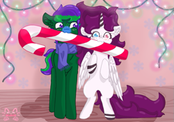 Size: 571x403 | Tagged: safe, artist:niveria25, imported from derpibooru, oc, oc only, oc:niveria, alicorn, pony, alicorn oc, candy, candy cane, duo, food, horn, wings