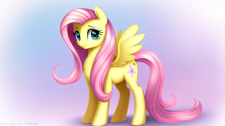 Size: 1024x576 | Tagged: safe, imported from derpibooru, fluttershy, pegasus, pony, ai content, ai generated, cute, female, mare, shyabetes, smiling, solo