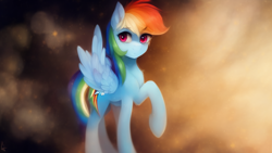 Size: 1024x576 | Tagged: safe, imported from derpibooru, rainbow dash, pegasus, pony, ai content, ai generated, female, looking at you, mare, solo