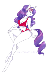 Size: 600x815 | Tagged: safe, artist:vautaryt, imported from derpibooru, part of a set, rarity, anthro, unguligrade anthro, unicorn, bikini, breasts, cleavage, clothes, female, red swimsuit, simple background, solo, sunglasses, sunglasses on head, swimsuit, transparent background