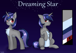 Size: 5000x3500 | Tagged: safe, artist:ghostpikachu, artist:lamaka, imported from derpibooru, oc, oc only, oc:dreaming star, bat pony, bat pony unicorn, hybrid, pony, unicorn, bat pony oc, chest fluff, color palette, cute, fangs, horn, looking at you, male, ocbetes, pale belly, raised hooves, red eyes, reference sheet, solo, stallion