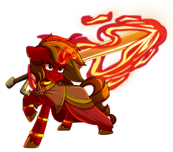 Size: 5080x4464 | Tagged: safe, artist:chub-wub, imported from derpibooru, oc, oc only, oc:nova glow, pony, unicorn, clothes, eyeshadow, female, flaming sword, horn, leg rings, magic, magic aura, makeup, mare, no source available, robe, simple background, solar empire, sword, transparent background, unicorn oc, weapon