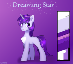 Size: 3954x3457 | Tagged: safe, artist:ghostpikachu, artist:lamaka, imported from derpibooru, oc, oc only, oc:dreaming star, pony, unicorn, chest fluff, color palette, cute, horn, looking at you, male, ocbetes, pale belly, reference sheet, solo, stallion, unicorn oc