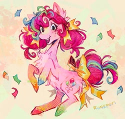 Size: 933x887 | Tagged: safe, artist:runkpori, imported from derpibooru, pinkie pie, confetti, redesign, simple background