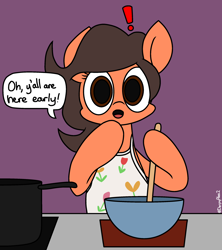 Size: 2314x2603 | Tagged: safe, artist:derpy_alex, imported from derpibooru, oc, oc:robertapuddin, pony, apron, baking, clothes, cooking, cute, old art, solo, surprised