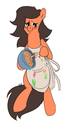 Size: 505x929 | Tagged: safe, artist:hoodrams, imported from derpibooru, oc, oc:robertapuddin, pony, apron, baking, bipedal, clothes, old art, simple background, solo, transparent background