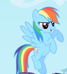 Size: 287x316 | Tagged: safe, imported from derpibooru, screencap, rainbow dash, pegasus, pony, sky, smiling, solo focus