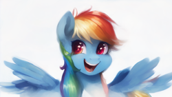 Size: 1024x576 | Tagged: safe, imported from derpibooru, rainbow dash, pegasus, pony, ai content, ai generated, cute, female, mare, open mouth, solo