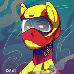 Size: 1654x1654 | Tagged: safe, artist:devi_shade, imported from derpibooru, oc, oc only, oc:skidfin, earth pony, pony, bust, helmet, male, portrait, stallion, wetsuit