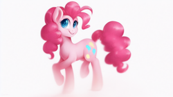 Size: 1024x576 | Tagged: safe, imported from derpibooru, pinkie pie, earth pony, pony, ai content, ai generated, cute, female, mare, simple background, solo, white background