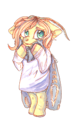 Size: 1232x2082 | Tagged: safe, artist:temary03, imported from derpibooru, fluttershy, moth, mothpony, original species, bipedal, clothes, ears back, female, fluttermoth, mare, simple background, species swap, transparent background