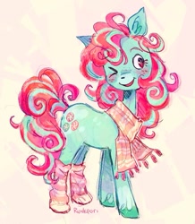 Size: 721x825 | Tagged: safe, artist:runkpori, imported from derpibooru, minty, earth pony, pony, clothes, female, g3, mare, socks, solo