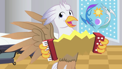 Size: 1280x721 | Tagged: safe, artist:mlp-silver-quill, imported from derpibooru, oc, oc:silver quill, accordion, after the fact, after the fact:pinkie pride, equestrian flag, fob equestria (location), musical instrument, sickbay