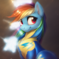 Size: 768x768 | Tagged: safe, imported from derpibooru, rainbow dash, pegasus, pony, ai content, ai generated, clothes, cute, female, mare, solo, uniform, wonderbolts uniform