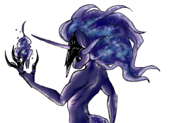 Size: 900x627 | Tagged: safe, artist:vautaryt, imported from derpibooru, princess luna, alicorn, anthro, black eye, chanfron, claws, magic, male, prince artemis, rule 63, simple background, solo, transparent background, wingless alicorn