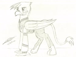 Size: 2801x2093 | Tagged: safe, artist:darthalex70, imported from derpibooru, oc, oc:duskclaw, griffon, fallout equestria:all things unequal (pathfinder), sketch, solo