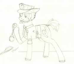 Size: 2588x2231 | Tagged: safe, artist:darthalex70, imported from derpibooru, oc, oc:thunder punch, clothes, fallout equestria:all things unequal (pathfinder), police uniform, sketch, solo