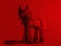 Size: 2250x1688 | Tagged: safe, artist:ashel_aras, imported from derpibooru, oc, oc:beatrice mills, pony, unicorn, boots, cigarette, clothes, piercing, red, shadow, shoes, skirt, solo