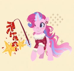Size: 2048x1974 | Tagged: safe, artist:raindrophalo, imported from derpibooru, oc, oc only, pony, unicorn, female, fireworks, glowing, glowing horn, horn, simple background, unicorn oc