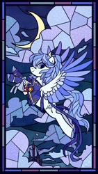 Size: 1151x2048 | Tagged: safe, artist:raindrophalo, imported from derpibooru, oc, oc only, pegasus, pony, commission, female, pegasus oc, solo, stained glass window