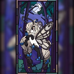 Size: 2048x2048 | Tagged: safe, artist:raindrophalo, imported from derpibooru, oc, oc only, moth, mothpony, original species, commission, female, moth pony oc, solo, stained glass window