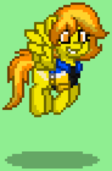 Size: 552x840 | Tagged: safe, imported from derpibooru, spitfire, pony, firestarter spitfire, pony town, spitfire's day off, clothes, green background, jacket, pixel art, simple background, solo
