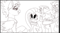 Size: 675x376 | Tagged: safe, artist:brainiac, imported from derpibooru, fluttershy, spitfire, pegasus, pony, brainiacs sketchbook (set), crack shipping, female, lesbian, mare, shipping, spitshy