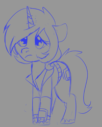 Size: 435x544 | Tagged: safe, artist:brainiac, imported from derpibooru, oc, oc:littlepip, pony, unicorn, fallout equestria, brainiacs sketchbook (set), floppy ears, solo