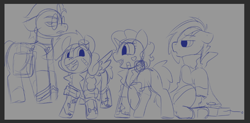 Size: 834x411 | Tagged: safe, artist:brainiac, imported from derpibooru, oc, oc:atom smasher, oc:candy chip, oc:jump cannon, oc:throttle track, pony, brainiacs sketchbook (set), colt, female, filly, foal, male, teenager