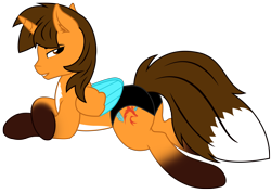 Size: 9461x6726 | Tagged: safe, artist:ejlightning007arts, imported from derpibooru, oc, oc:ej, alicorn, fox, fox pony, hybrid, pony, alicorn oc, base used, butt, clothes, coat markings, colored wings, countershading, ej foxy butt, horn, looking back, male, plot, pose, sexy, showing off, simple background, smiling, socks (coat markings), speedo, stallion, stupid sexy oc, swimsuit, transparent background, vector, wings