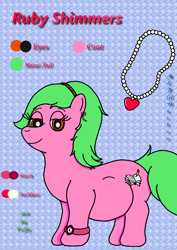 Size: 1644x2327 | Tagged: safe, artist:puffydearlysmith, imported from derpibooru, oc, oc:ruby shimmers, earth pony, pony, belly, big belly, ear piercing, earring, female, jewelry, looking at you, mare, necklace, piercing, pregnant, reference sheet, smiling