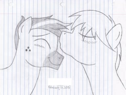 Size: 3116x2372 | Tagged: safe, artist:xyclone, imported from derpibooru, oc, oc only, oc:blank slate, oc:velocity, blushing, gay, kissing, male, stallion, traditional art