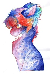 Size: 729x1080 | Tagged: safe, artist:dorry, imported from derpibooru, oc, oc only, pony, chest fluff, looking down, multicolored hair, rainbow hair, scan, scanned, simple background, solo, traditional art, watercolor painting, white background