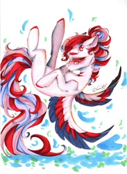 Size: 792x1080 | Tagged: safe, artist:dorry, imported from derpibooru, oc, oc only, pegasus, pony, abstract background, bun hairstyle, colored eyelashes, looking down, marker drawing, pegasus oc, scan, scanned, simple background, solo, traditional art, white background