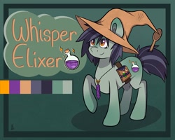 Size: 2048x1636 | Tagged: safe, artist:juiceboxartz, imported from derpibooru, oc, oc only, oc:whisper elixer, earth pony, pony, earth pony oc, female, hat, potion