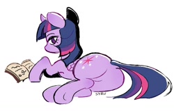 Size: 1100x700 | Tagged: safe, artist:survya, imported from derpibooru, twilight sparkle, alicorn, pony, book, butt, colored sketch, doodle, female, looking at you, looking back, plot, rear view, simple background, solo, the ass was fat, twibutt, twilight sparkle (alicorn), white background