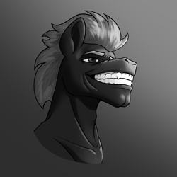 Size: 4000x4000 | Tagged: safe, artist:whatamelon, imported from derpibooru, oc, oc only, oc:black the dragon, pony, bust, gigachad, grayscale, male, meme, monochrome, ponified meme, portrait, smiling, smirk, solo, stallion