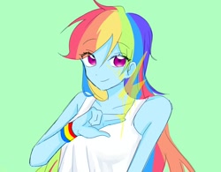 Size: 1064x828 | Tagged: safe, artist:rainn__1026, imported from derpibooru, rainbow dash, human, equestria girls, female, green background, simple background, solo