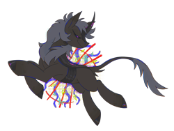 Size: 2160x1620 | Tagged: safe, artist:beetlebonez, imported from derpibooru, oc, oc only, oc:gloworm, changeling, kirin, changeling oc, curved horn, eyes closed, gray coat, gray mane, horn, hybrid oc, kirin oc, leaping, prancing, simple background, smiling, transparent background, turned head