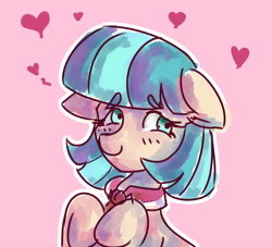 Size: 1100x1000 | Tagged: safe, artist:mannybcadavera, imported from derpibooru, coco pommel, earth pony, pony, 2020, blushing, cute, digital art, female, heart, mare, pink background, simple background, sketch, smiling, solo