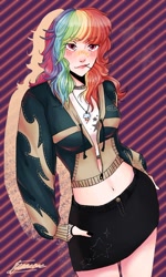 Size: 636x1057 | Tagged: safe, artist:stul368, imported from derpibooru, rainbow dash, human, belly button, clothes, female, humanized, midriff, skirt, solo