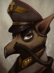 Size: 1560x2100 | Tagged: safe, artist:motley_ad, imported from derpibooru, griffon, equestria at war mod, cap, clothes, commissar, gas mask, hat, mask, military, military uniform, officer, solo, uniform, warhammer (game), warhammer 40k