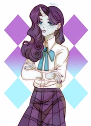 Size: 2982x4096 | Tagged: safe, artist:_agrust_, imported from derpibooru, human, equestria girls, clothes, female, horn, horned humanization, humanized, skirt, solo
