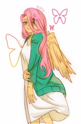 Size: 2701x4096 | Tagged: safe, artist:_agrust_, imported from derpibooru, fluttershy, human, equestria girls, clothes, cute, daaaaaaaaaaaw, dress, female, humanized, shyabetes, solo, winged humanization, wings