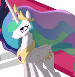 Size: 1048x1080 | Tagged: safe, imported from derpibooru, screencap, princess celestia, alicorn, pony, cropped, jewelry, regalia, solo, windswept mane