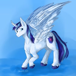 Size: 1280x1280 | Tagged: safe, artist:chaotic69_420, imported from derpibooru, shining armor, alicorn, pony, alicornified, curved horn, horn, male, race swap, shiningcorn, solo, stallion