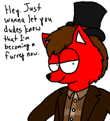 Size: 3023x3351 | Tagged: safe, artist:professorventurer, imported from derpibooru, oc, oc:professor venturer, anthro, wolf, anthro oc, april fools, april fools 2023, clothes, furry, hat, pony to furry, solo, top hat, trenchcoat